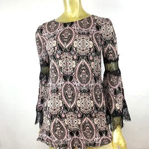 Xhilaration Paisley Bohemian Bell Sleeve Blouse